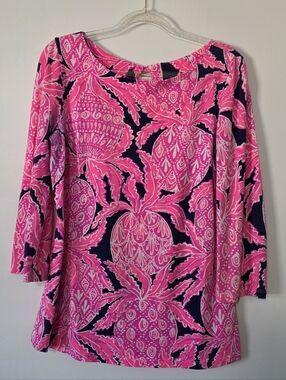 Lilly Pulitzer Pink Pineapple Top Boatneck Resortwear Vacation Preppy Size XS
